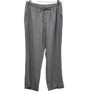 Ellen Tracy Pull On Striped Wide Leg Linen Pants, Pockets, Blue White, XL